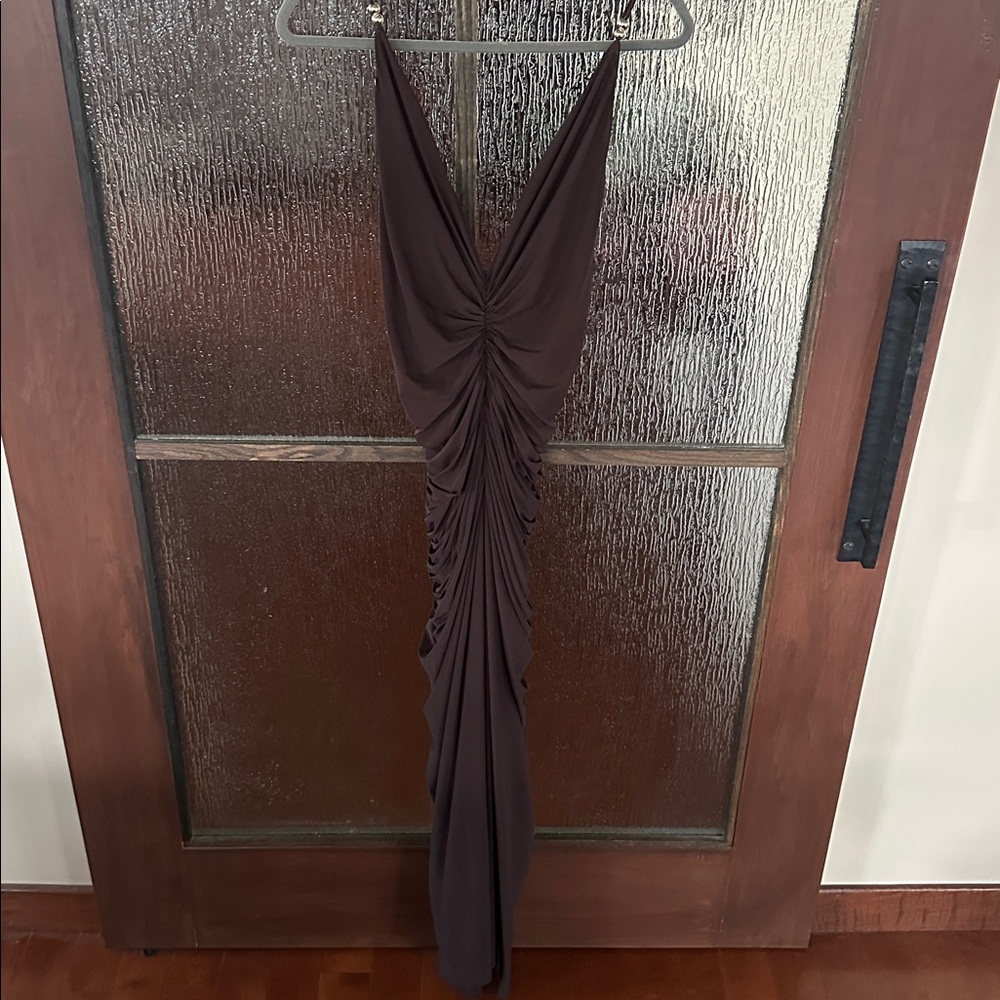 Ronny Kobo Anya V-Neck Column Jersey Maxi Dress in chocolate size Medium. - Picture 6 of 14